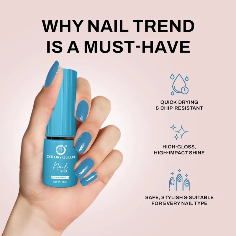 Colors Queen Nail Trend Glossy Nail Polish | Chip Resisting & Quick Drying Nail Paint with High Shine | 7 Toxin Free Formula | Vegan & Cruelty Free | Long Lasting & Vibrant Nail Paint for Women (Freeze Please, 13ml) thumbnail 4